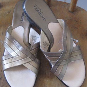 Strictly Comfort Gold/Bronze Heeled Slide, Sz. 8M